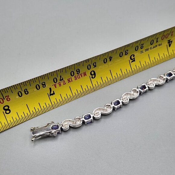 Sterling Silver Blue Cubic Zirconia Tennis Bracelet S Swirl Links Sterling Thai - Picture 8 of 8